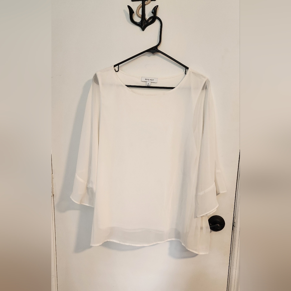 Nine West White Sheer Long Sleeve Blouse. Tank Top Attched